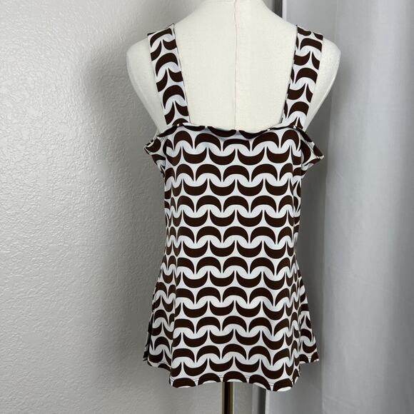 VTG Attention Top Womens Medium White Brown Crescent Moon Babydoll Y2K Retro - Picture 6 of 10